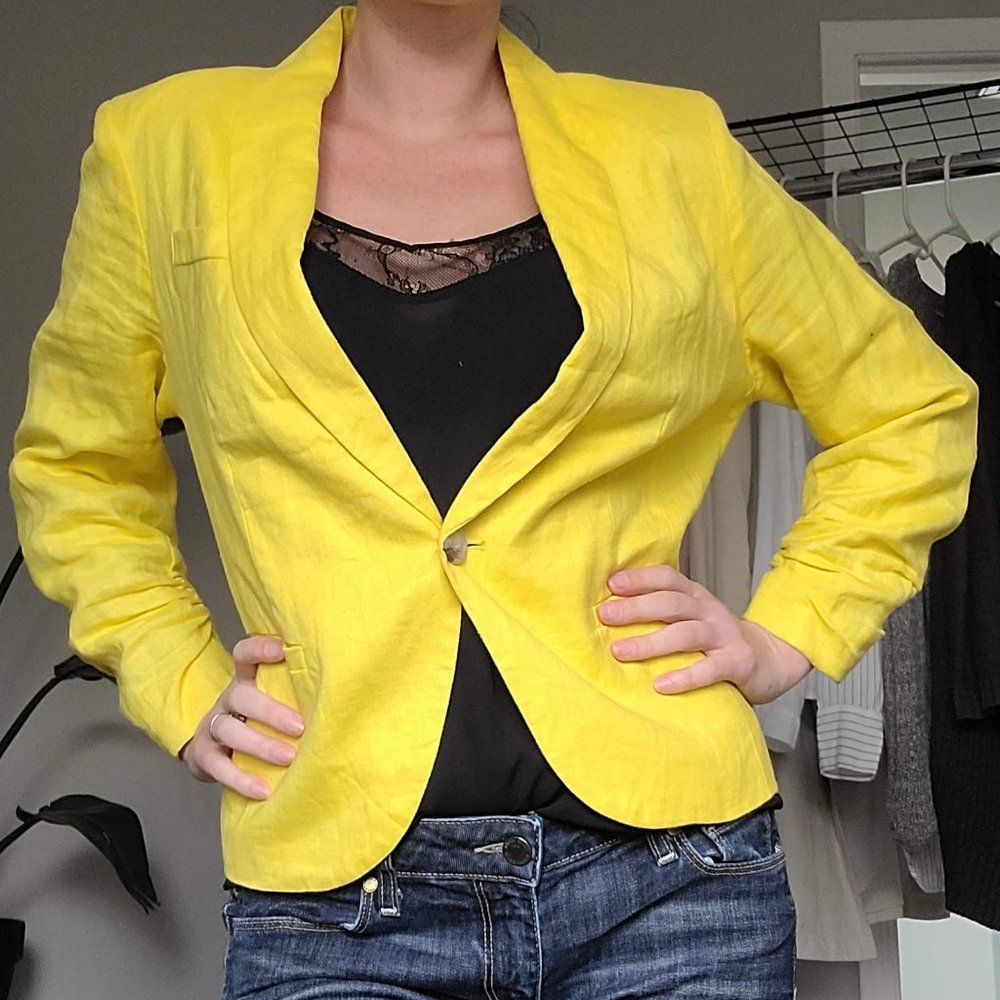 Yellow Linen Ruched Gibson Blazer